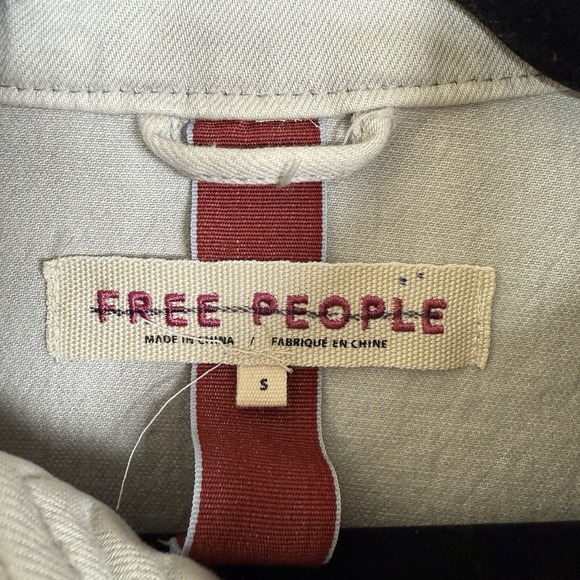 Free People Denim Field Jacket Women's Small Large Ecru Grey Raw Hem Boho Safari - Picture 9 of 13
